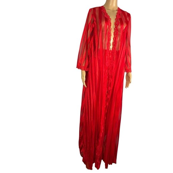 Vintage Jenelle of California Red Nylon Peignoir Set Sz M P Robe Pants Hollywood - Picture 4 of 16